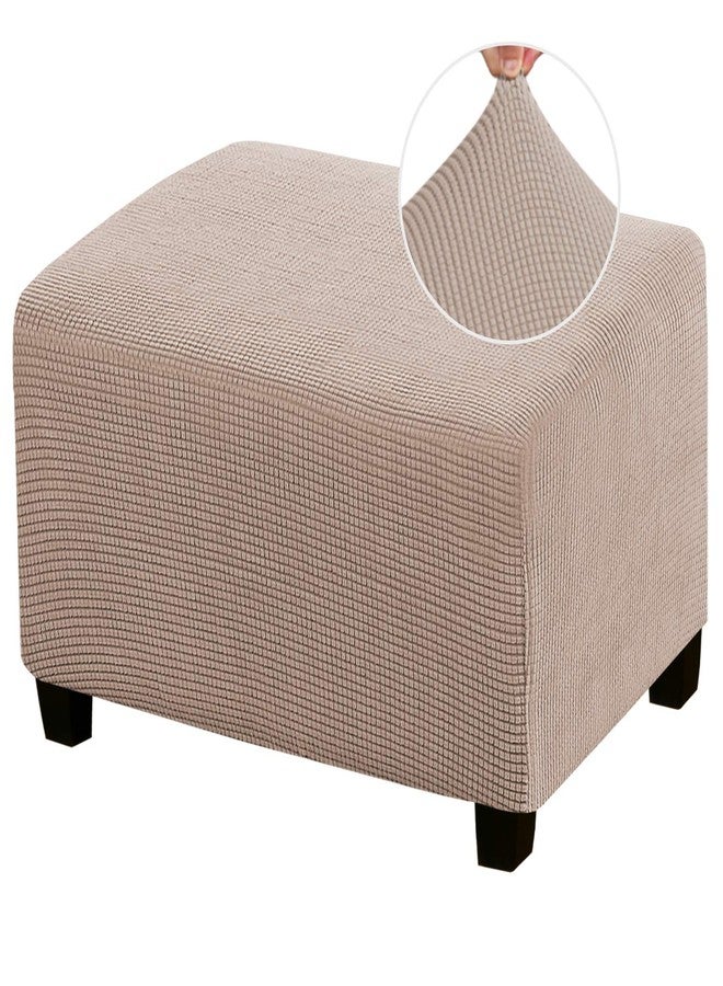 PrinceDeco غطاء عثماني مطاطي، أغطية عثمانية مستطيلة الشكل لغرفة المعيشة، أغطية مطاطية تناسب مسند القدم العثماني، قماش جاكار سميك بنقشة مربعات مع قاعدة مطاطية (مقاس قياسي، لون رملي) - Image 1